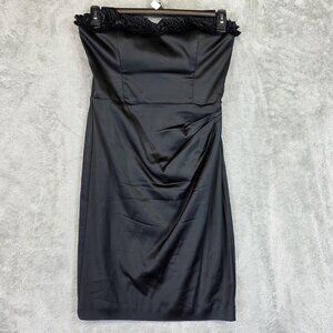 White House Black Market Dress Womens 6 Black Strapless Satin Sheath Knee Length
